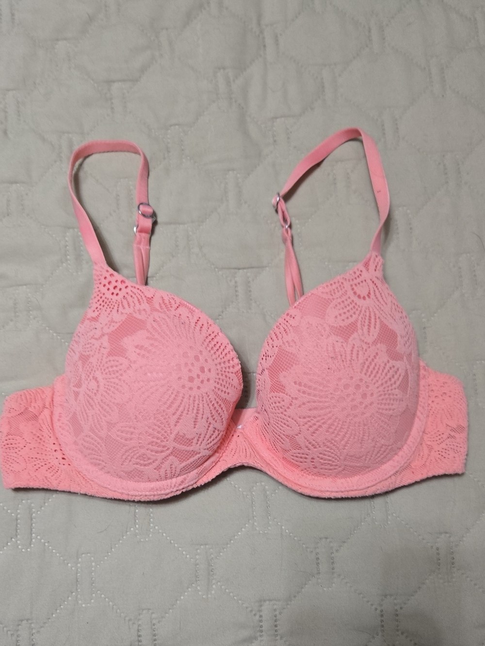 aerie Pink Lace Push-Up Bra with Floral Overlay
